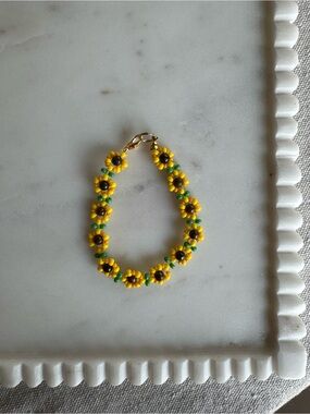 Czech Glass Seed Beads and Tiger Eye Handmade Beaded Sunflower Bracelet